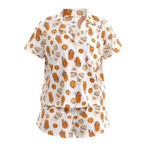 Womens Pumpkin Spice Print 2-Piece Pajama Set XL 16-18 Top & Shorts